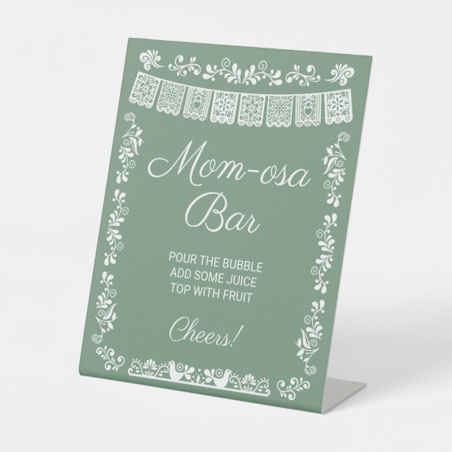 Signe De Table Mom-osa Bar Sage Green Baby Shower (Recto)