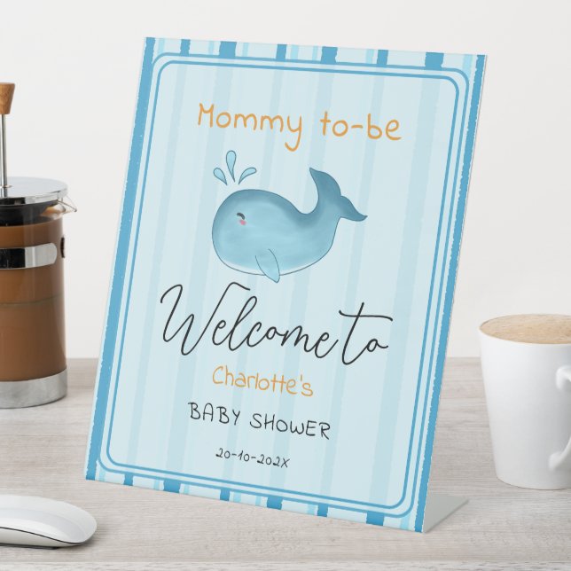Signe De Table Mommy To Be Cute Whale Baby Shower Welcome (In SItu)