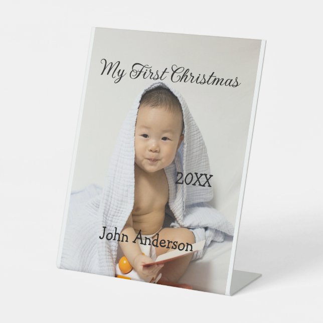 Signe De Table Mon premier Noël ajoute nom de bébé date année pho (Recto)
