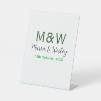 Monogramme couple gris vert moderne date romantiqu