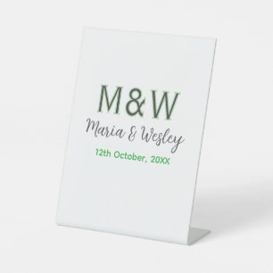 Signe De Table Monogramme couple gris vert moderne date romantiqu