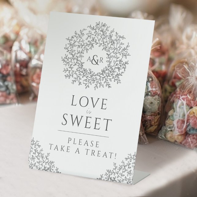 Signe De Table Monogramme de feuille dessinée à la main grise mar (Créateur téléchargé)