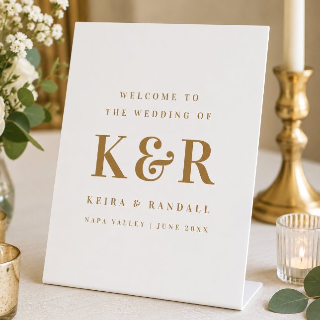 Signe De Table Monogramme de mariage Bienvenue or et blanc (Créateur téléchargé)