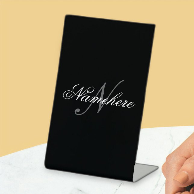 Signe De Table Monogramme de nom noir et blanc personnalisé uniqu (Créateur téléchargé)