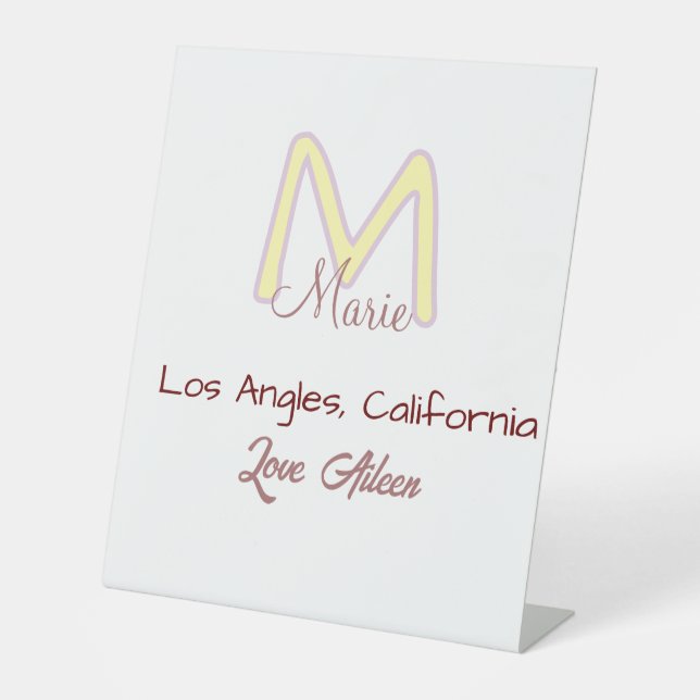 Signe De Table monogramme jaune rose nom amour ville marron tenda (Recto)
