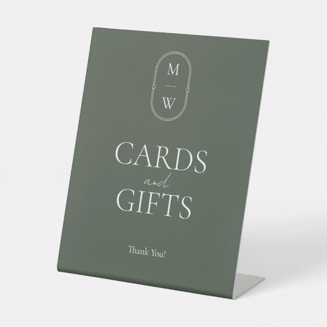 Signe De Table Monogramme minimum Moss Green Wedding Cartes & Cad (Recto)