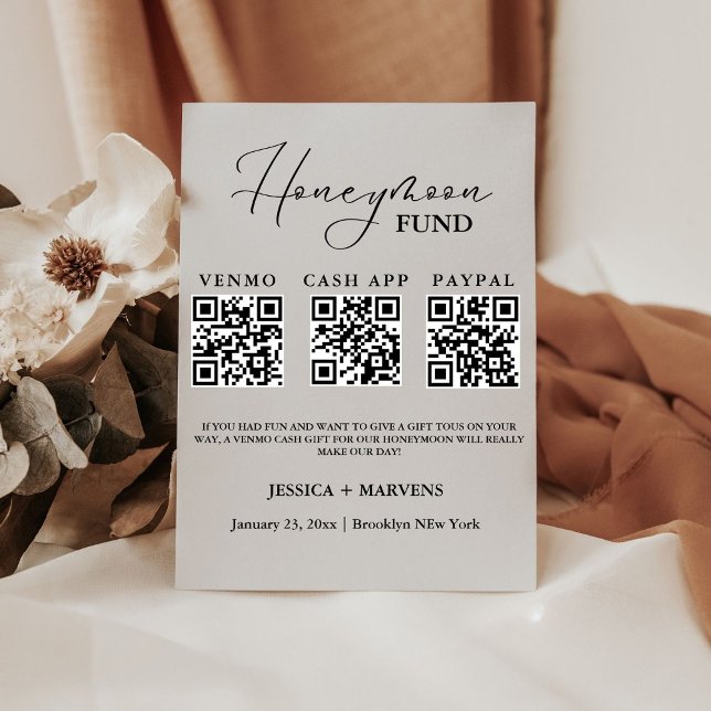 Signe De Table Monogramme moderne mariage de lune de miel code QR (Créateur téléchargé)