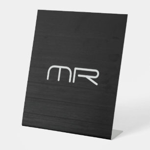 Signe De Table Monogramme moderne Noir Blanc Nom Initiales