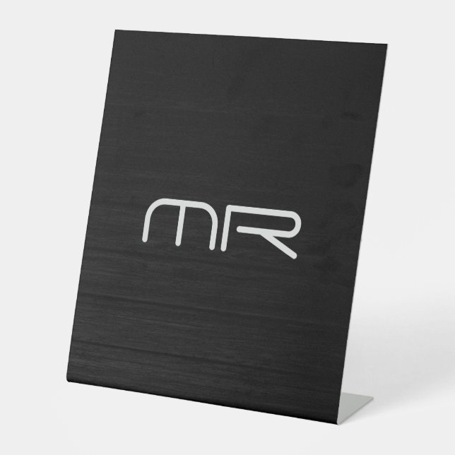Signe De Table Monogramme moderne Noir Blanc Nom Initiales (Recto)