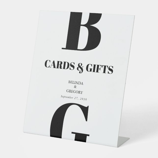 Signe De Table Monogramme noir moderne Cartes et cadeaux de maria (Recto)