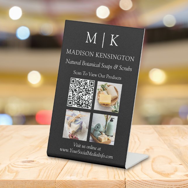 Signe De Table Monogramme ou ajouter un logo Business QR Code pho (Edit to Customize text, colors and more)