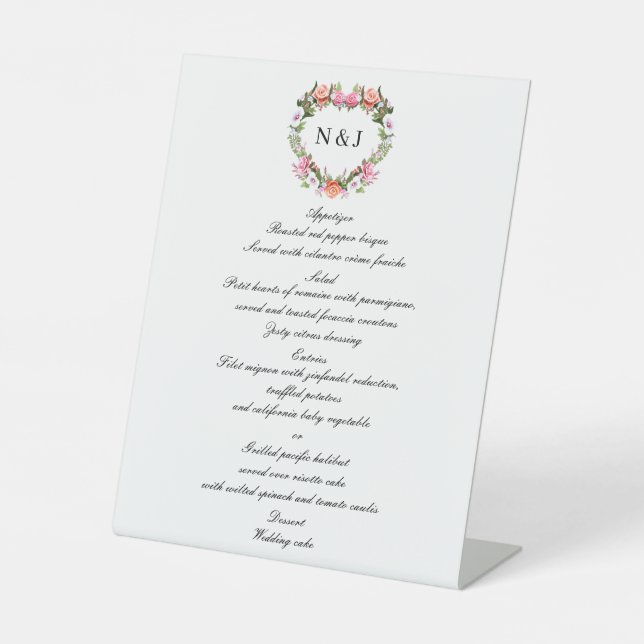 Signe De Table Monogramme Romantique Rose Floral Heart Menu Maria (Recto)