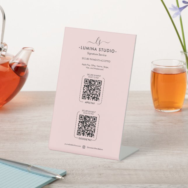 Signe De Table Monogramme Rose Pastel Esthétique Scannez Pour Pay (In SItu)