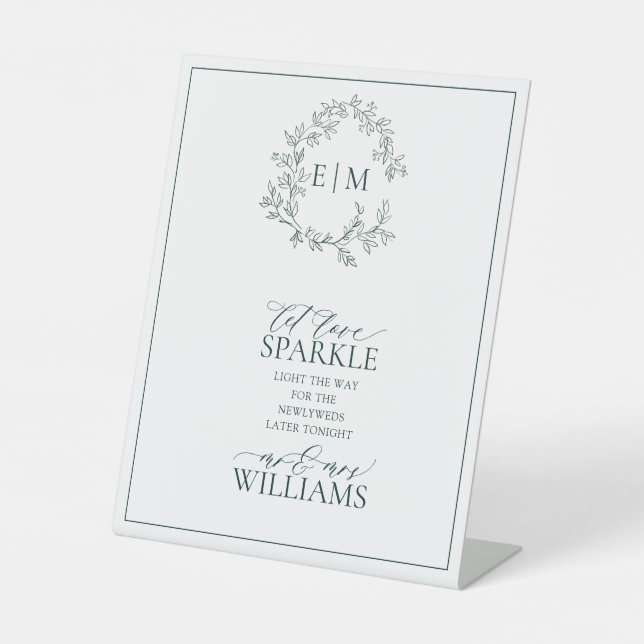 Signe De Table Monogramme vert émeraude Laisser l'amour étinceler (Recto)