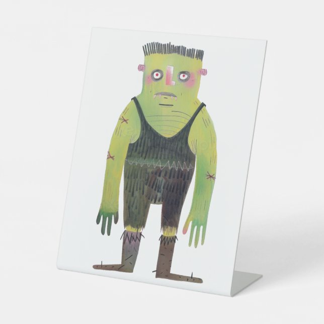 Signe De Table Monstre de dessin avec peau verte (Recto)
