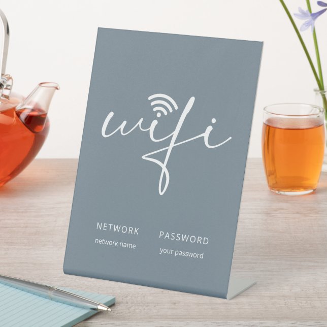 Signe De Table Mot de passe de réseau de script WiFi moderne Bleu (In SItu)