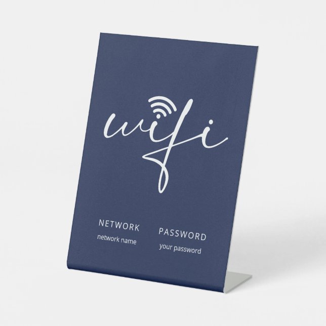 Signe De Table Mot de passe de réseau de script WiFi moderne Navy (Recto)