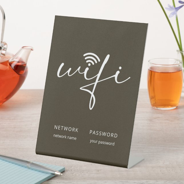 Signe De Table Mot de passe de réseau de script WiFi simple marro (In SItu)