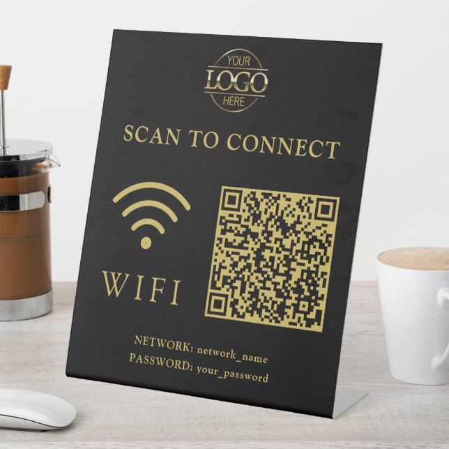 Signe De Table Mot de passe et réseau Wifi modernes | Code QR Log (In SItu)