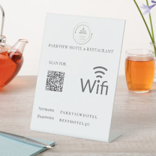 Signe De Table Mot de passe réseau Wifi simple Code QR Logo Blanc