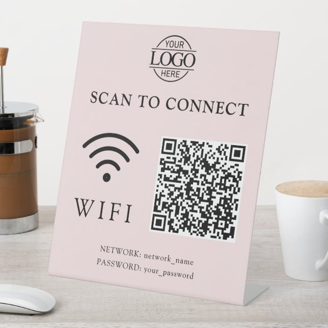 Signe De Table Mot de passe Wifi moderne & Réseau | Code QR Logo (In SItu)