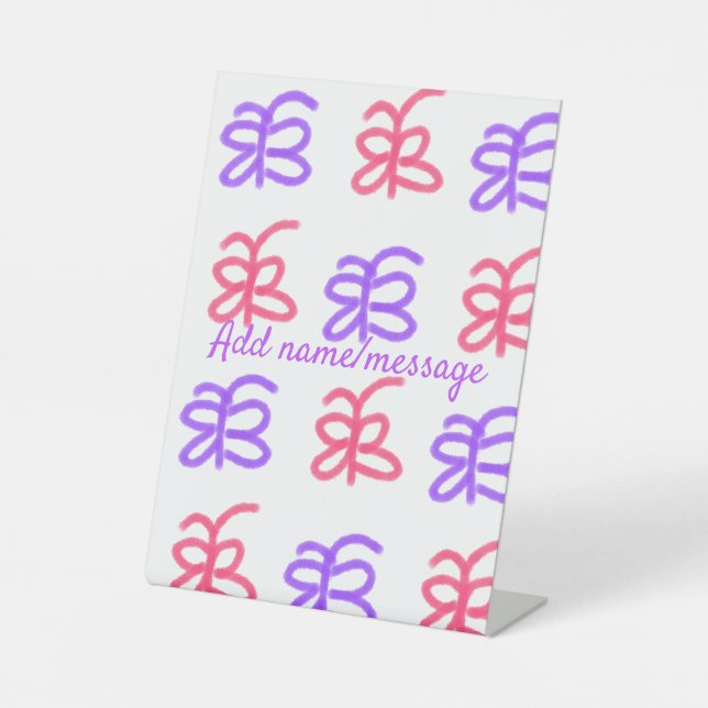 Signe De Table Motif de doodle de papillon rose violet ajouter le (Recto)
