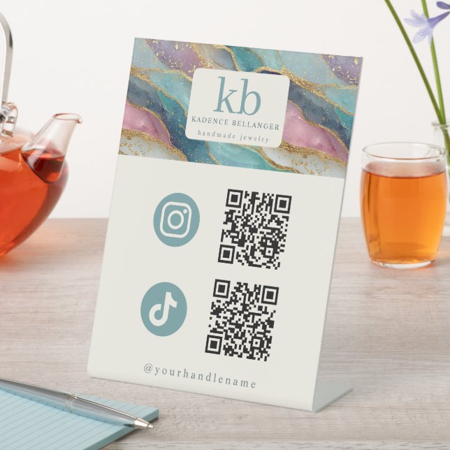 Signe De Table Motif de géode Code QR Bijoux Réseaux sociaux (In SItu)