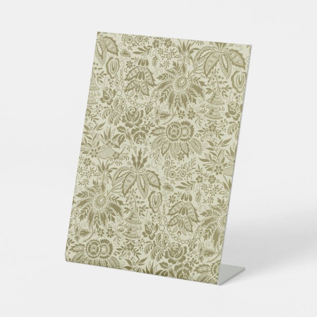 Signe De Table Motif Floral Vert Sage Antique Damas (Recto)