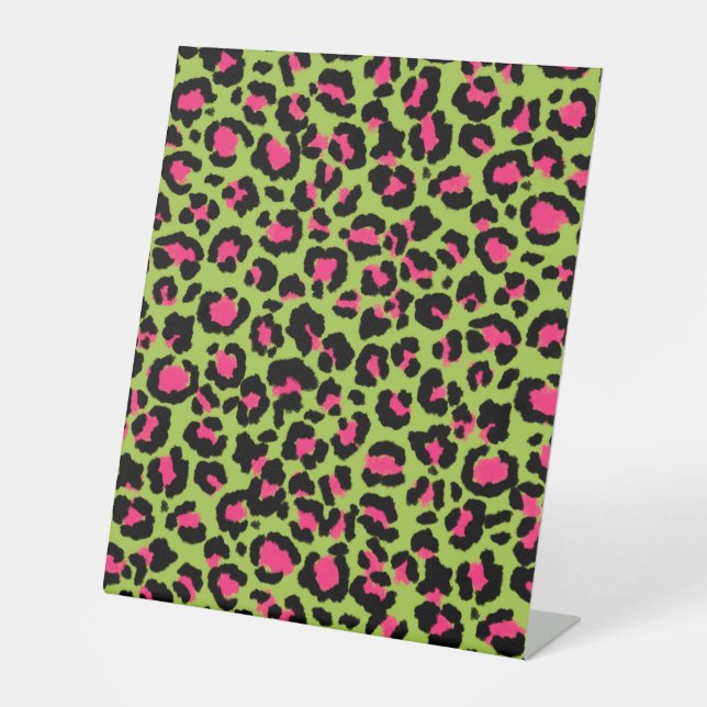 Signe De Table Motif léopard en framboise sur Lime Green (Recto)