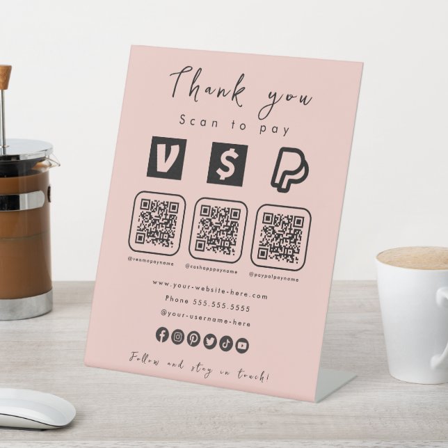 Signe De Table Multi QR Code Paypal Venmo Cash App Rose moderne (In SItu)