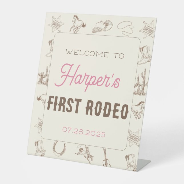 Signe De Table My First Rodeo Personalized Birthday Pink Girl (Recto)