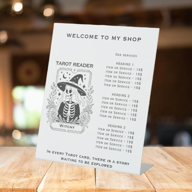 Signe De Table Mystique Gothique Noir Et Blanc Conception Tarot S (Mystical Gothic Black And White Witch Tarot Design Pedestal Sign)