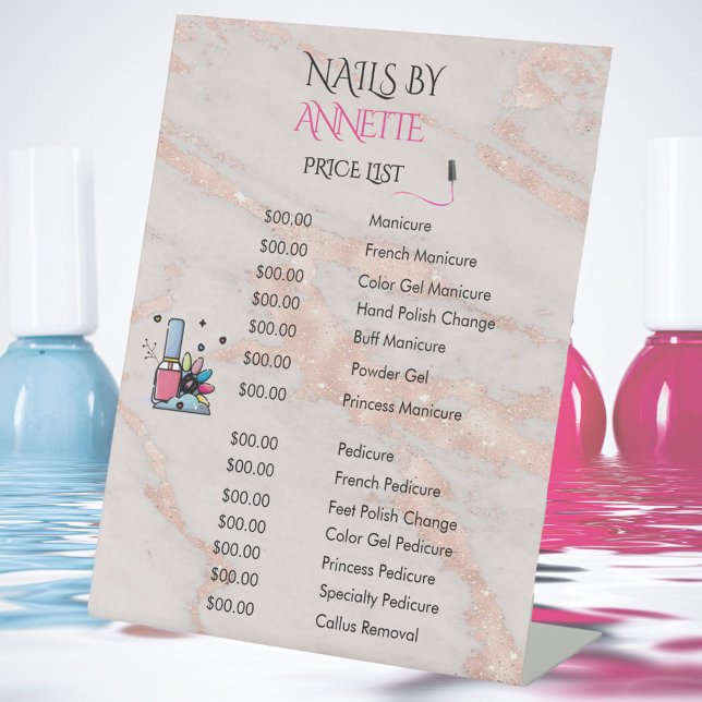 Signe De Table Nail Salon Manicurist Rose Gold QR Price List  (Créateur téléchargé)
