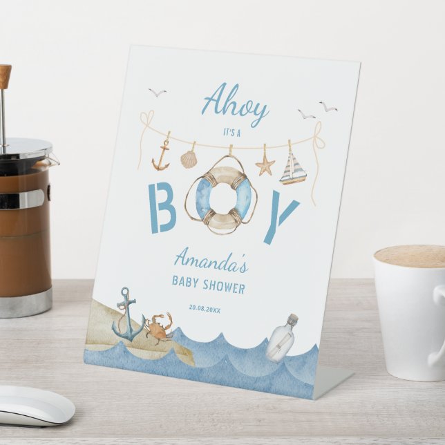 Signe De Table Nautical Ahoy C'est un garçon Baby Shower (In SItu)