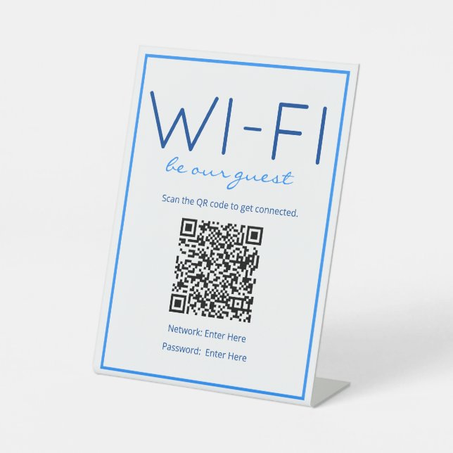 Signe De Table Nautical Beach Blue Wi-Fi QR Code Guest Table Sign (Recto)