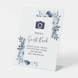 Signe De Table Navy Blue Elegant Floral Photo Mariage du livre d'