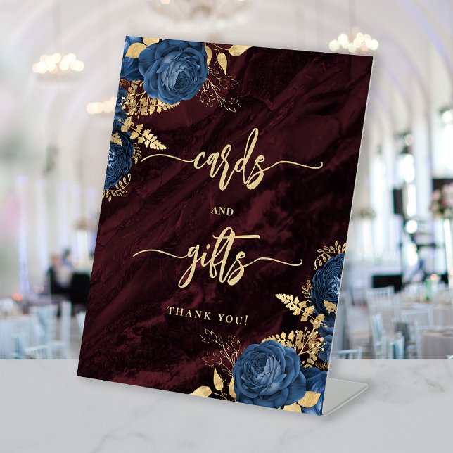 Signe De Table Navy Blue Floral Burgundy Wedding Cards Gifts (Créateur téléchargé)