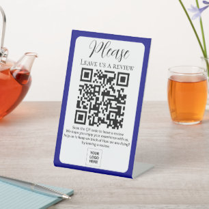 Signe De Table Navy Blue Laissez-nous un avis Code QR Signal Piéd