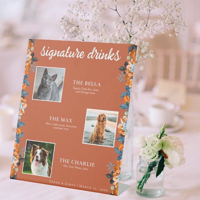 Signe De Table Navy Blue Rust 3 Photo Floral Pet Signature Boire (Créateur téléchargé)