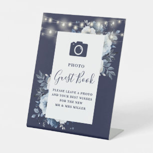 Signe De Table Navy Blue Rustic Floral Photo Mariage du livre d'o