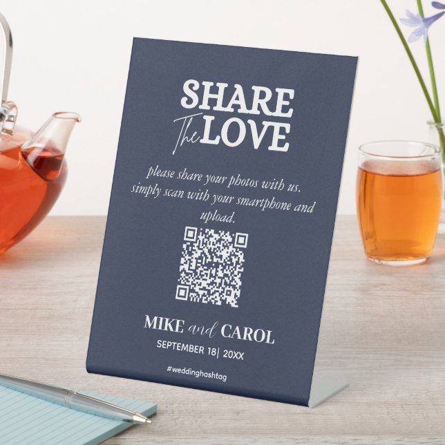 Signe De Table Navy Blue Share The Love Photo Qr Code Mariage (In SItu)