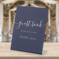 Navy Blue Signature Script Livre d'invité Pedestal