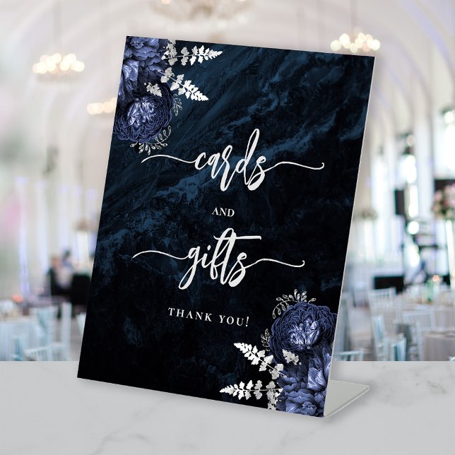 Signe De Table Navy Blue Silver Floral Wedding Cards Gifts (Créateur téléchargé)