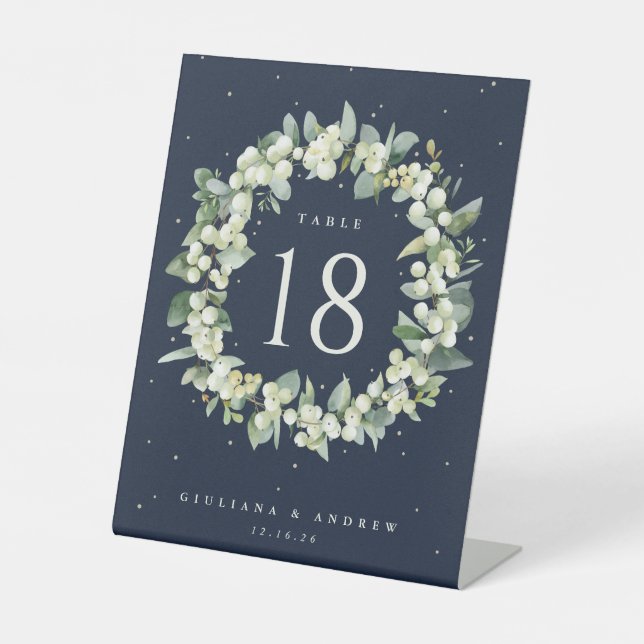 Signe De Table Navy Snowberry+Eucalyptus Mariage Numéro de table (Recto)