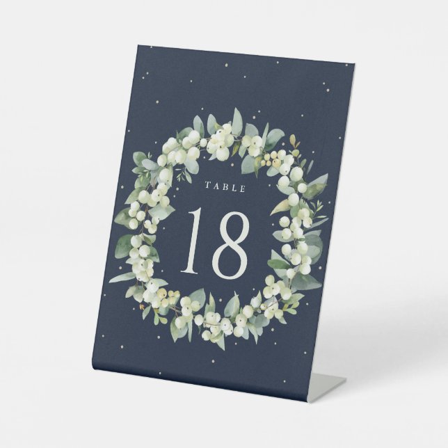 Signe De Table Navy Snowberry+Eucalyptus Mariage Numéro de table (Recto)