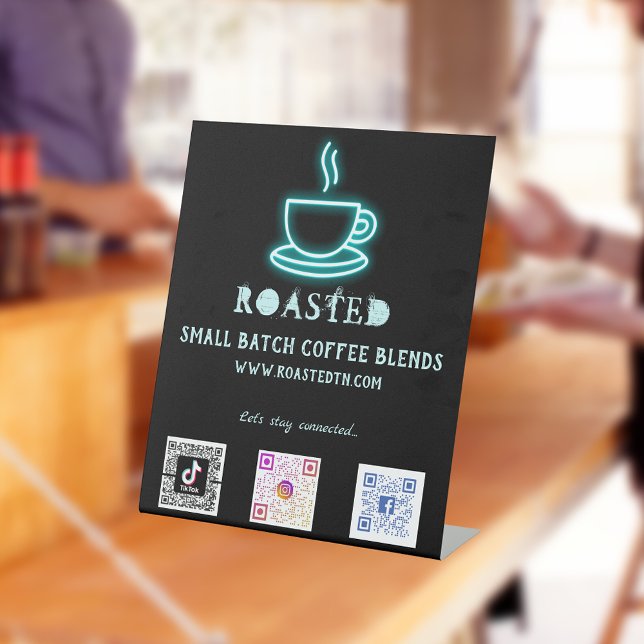 Signe De Table Neon Coffee Cup Social Media Scan Codes (Créateur téléchargé)