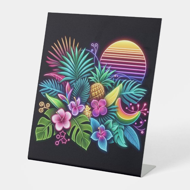 Signe De Table Néon coloré tropical/hawaïen (Recto)