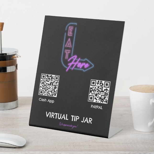 Signe De Table Neon Eat Here Virtual Tip Jar Tablett Sign (In SItu)