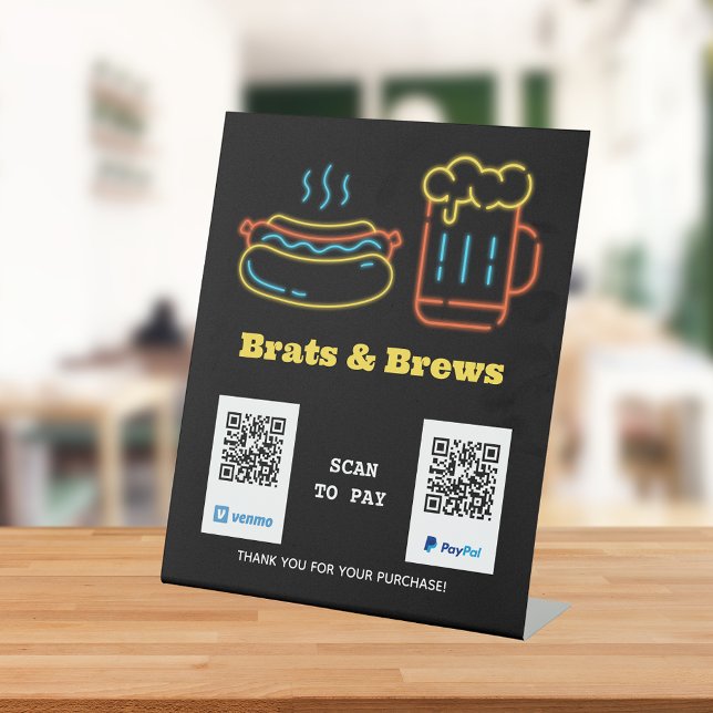 Signe De Table Neon Food Scan to Pay QR Code Code Signal Pedestal (Créateur téléchargé)