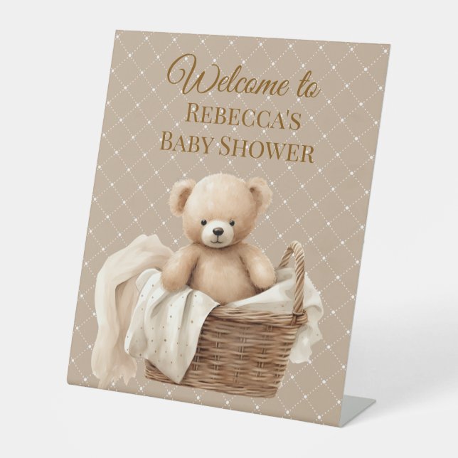 Signe De Table Neutral Brown Teddy Bear Baby Shower  (Recto)
